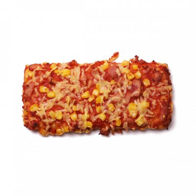 Pizza slice with ham and corn